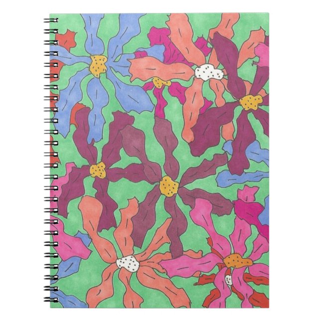 Carnet Design Boho Motif à fleurs rétro (Devant)