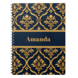Carnet Design de motif vintage élégant en damas or et mar