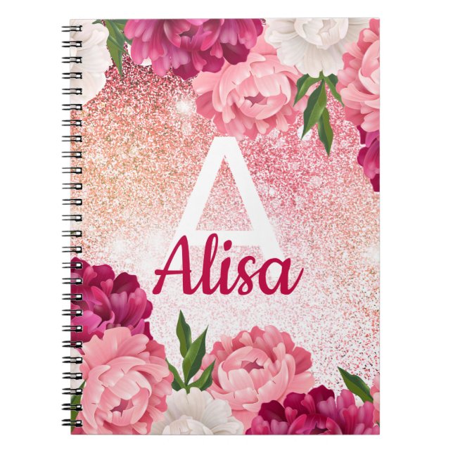 Carnet Design de Parties scintillant florales roses (Devant)