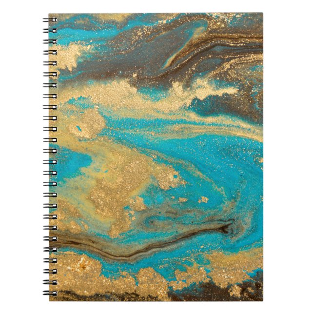 Carnet Design de texture dorée marbré. Bleu et marbre dor (Devant)