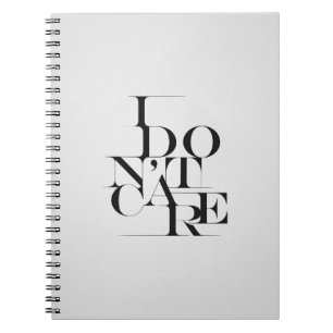 Carnet Design de typographie noir et blanc "Je m'en fiche