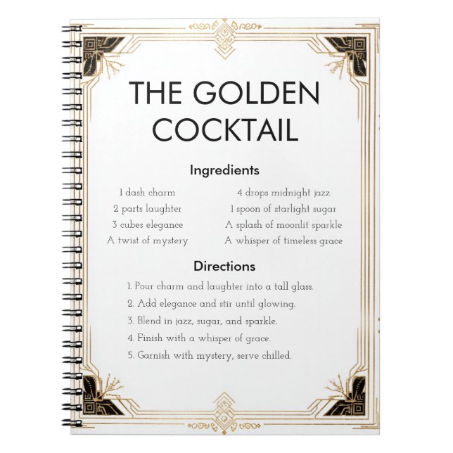 Carnet Design élégant Art Déco Reco Recette (Devant)