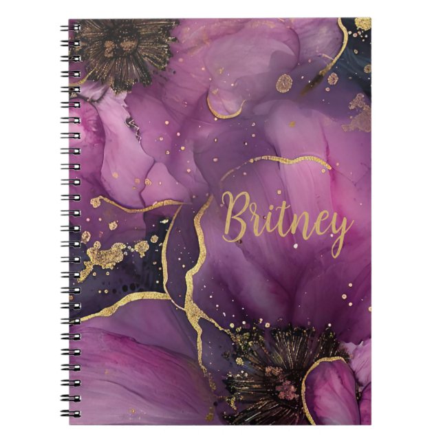 Carnet design élégant de fleurs d'aquarelle rose et or (Devant)