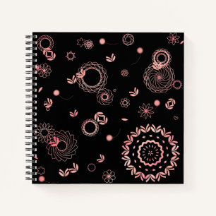 Carnet Design élégant noir rose fleurs peint à la main