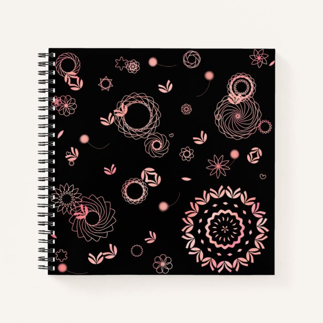 Carnet Design élégant noir rose fleurs peint à la main (Devant)