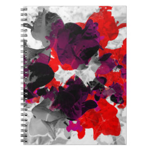 Carnet Design floral Abstrait - rouge et violet sur blanc