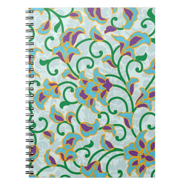 Carnet Design Floral Vert Bleu Et Violet Rétro (Devant)