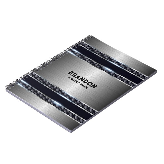 Carnet Design géométrique industriel gris métallique Mono (Côté gauche)