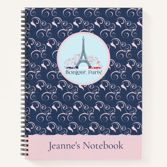 Carnet Design inspiré de Paris Nom personnalisé (Devant)