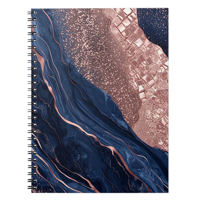 Carnet Design Marbré Abstrait Navy et Or Rose (Devant)