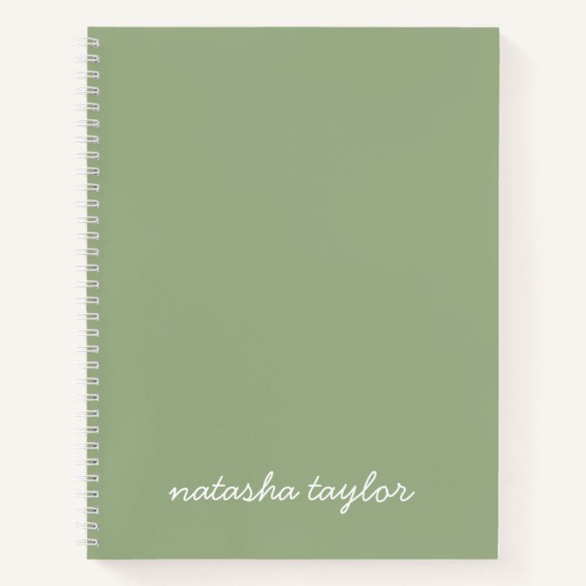 Carnet Design moderne Sage vert Script Monogramme Nom (Devant)