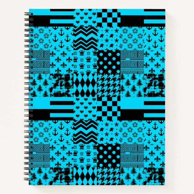 Carnet Design Motif mixte en noir bleu (Devant)