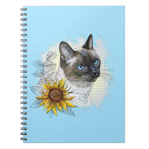 Carnet Dessin à la main drôle chat thaï mignon avec des f