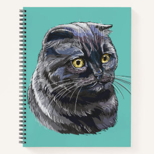 Carnet Dessin à la main drôle chatte noir moelleux.