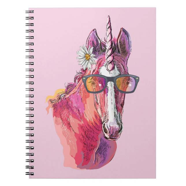 Carnet Dessin à la main Unicorne rose (Devant)