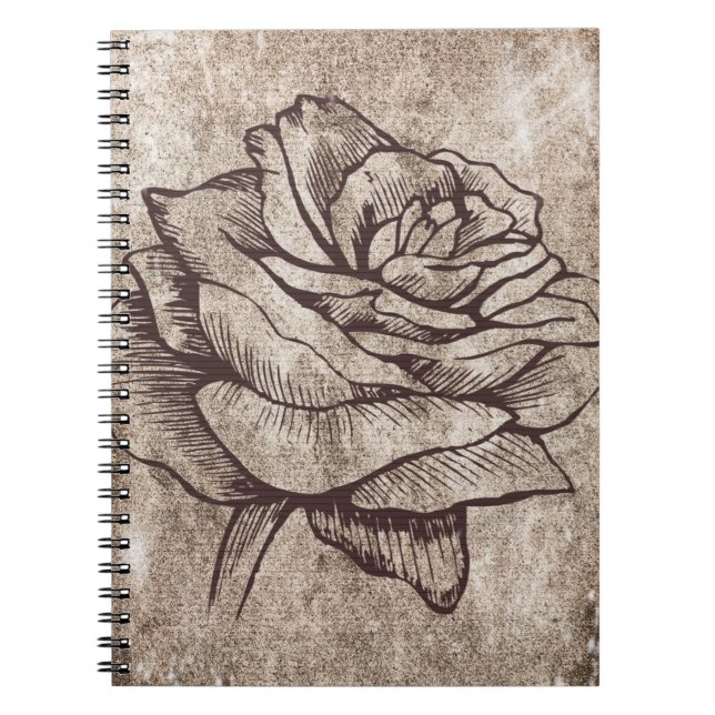 Carnet Dessin à l'encre de rose rustique (Devant)