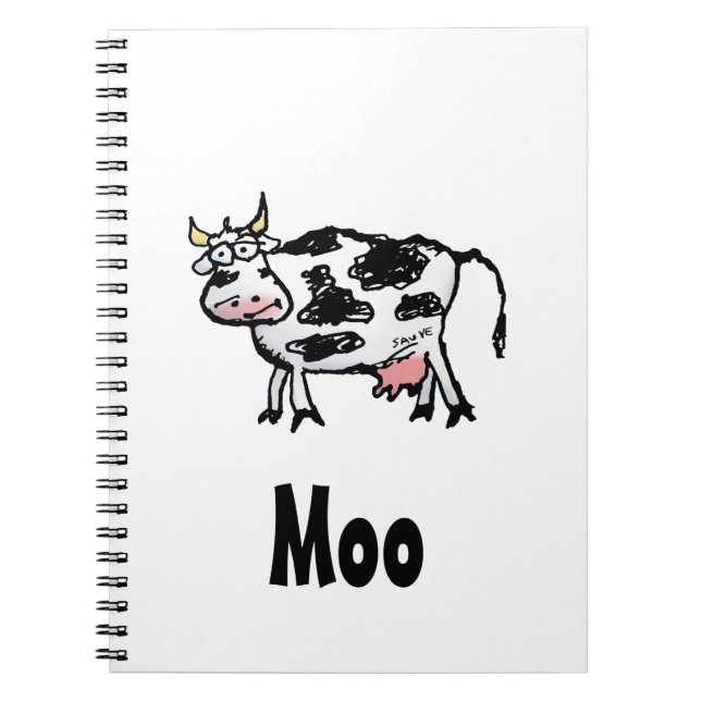 Carnet Dessin animé de vache noir et blanc drôle (Devant)