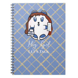 Carnet Dessin animé drôle d'animal bleu blanc or pour les