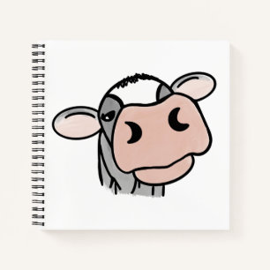 Carnet dessin animé vache noir blanc rose baiser gris ani