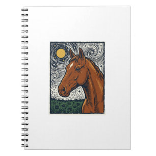 Carnet Dessin artistique de cheval gravé vintage nuit éto