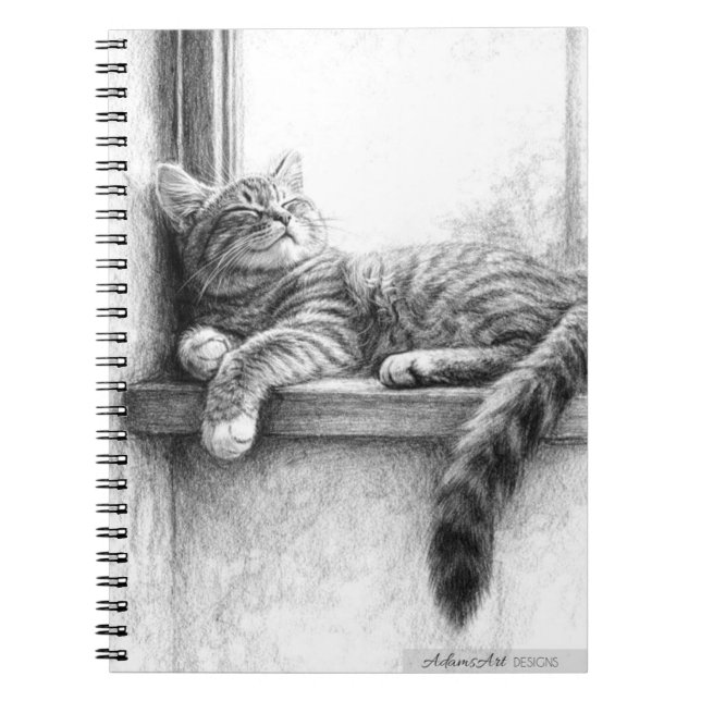 Carnet Dessin au crayon de chat tigré endormi (Devant)