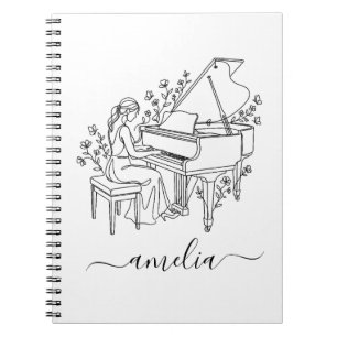 Carnet Dessin au trait personnalisé de joueuse de piano f