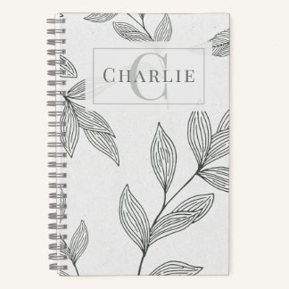 Carnet Dessin Botanique Minimaliste, Monogramme Personnal