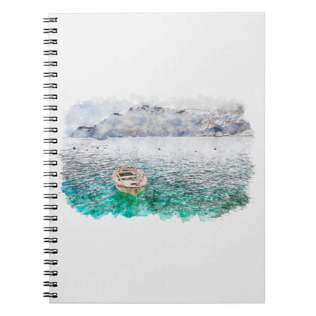 Carnet Dessin d'aquarelle. Vue de la mer de l'île de Sant (Devant)