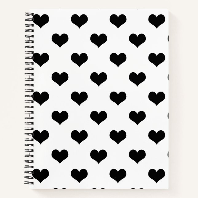 Carnet Dessin de coeurs charmants noir sur blanc  (Devant)
