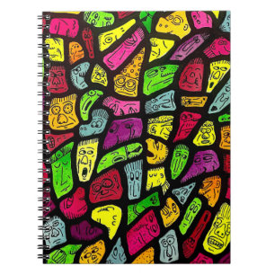 Carnet Dessin de visages étranges de dessin animé fluores