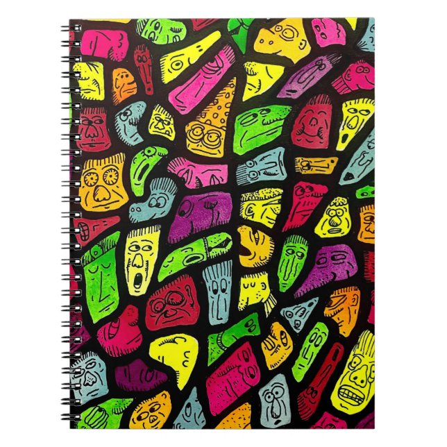 Carnet Dessin de visages étranges de dessin animé fluores (Devant)