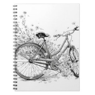 Carnet Dessin d'encre Fleur sauvage vintage à vélo