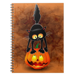 Carnet Dessin d'Halloween au chat effrayé sur Citrouille