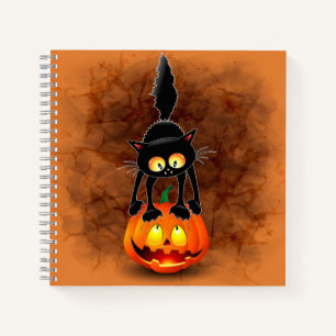 Carnet Dessin d'Halloween au chat effrayé sur Citrouille