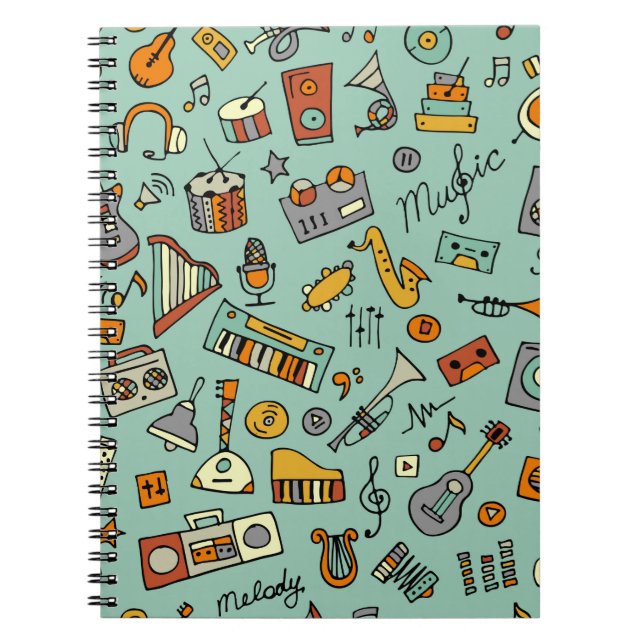 Carnet Dessin d'instruments de musique, motif transparent (Devant)