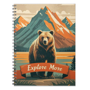 Carnet Dessin d'ours de style rétro et chaîne de montagne