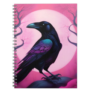 Carnet Dessin d'un corbeau sur un arrière - plan rose néo