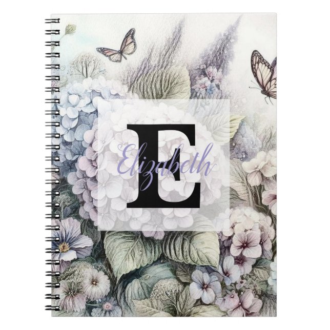Carnet Dessin floral à monogramme avec hydrangeas roses v (Devant)