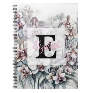 Carnet Dessin floral à monogramme de fleurs d'orchidées r