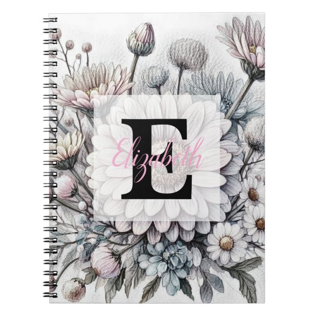 Carnet Dessin floral à monogramme de gerbera daisies rose (Devant)