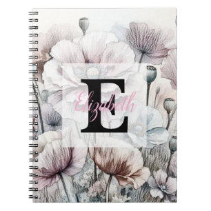 Carnet Dessin floral à monogramme fleurs de pavot pastel