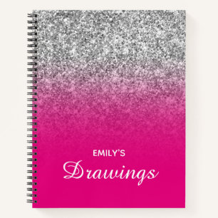 Carnet Dessin Ombre de Parties scintillant rose et argent