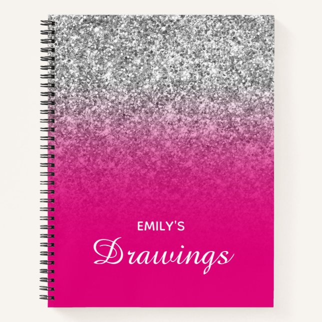 Carnet Dessin Ombre de Parties scintillant rose et argent (Devant)