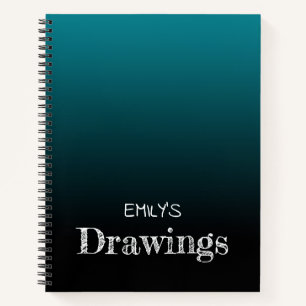 Carnet Dessin personnalisé ombré noir sarcelle