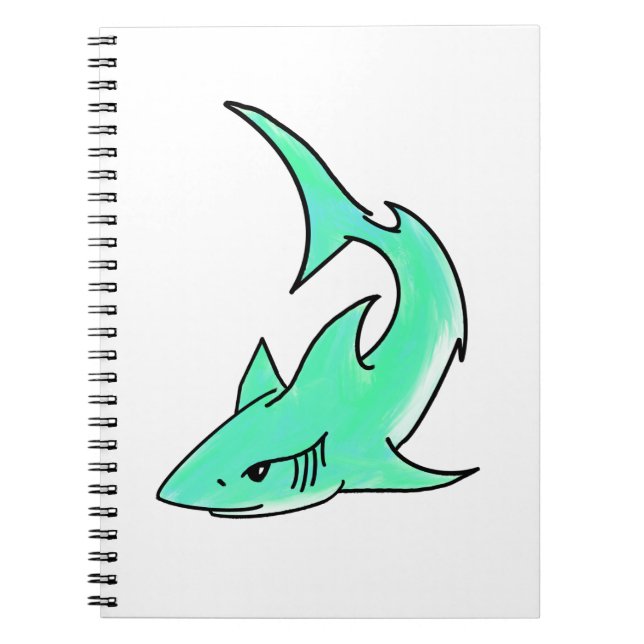 Carnet dessin souriant requin menthe bleu vert océan anim (Devant)