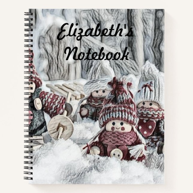 Carnet Dessin vintage de Gnomes dans la neige (Devant)