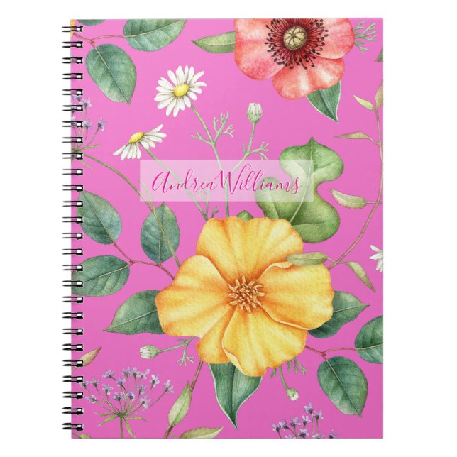 Carnet Dessin Vintage fleur sauvage / Chick, rose (Devant)