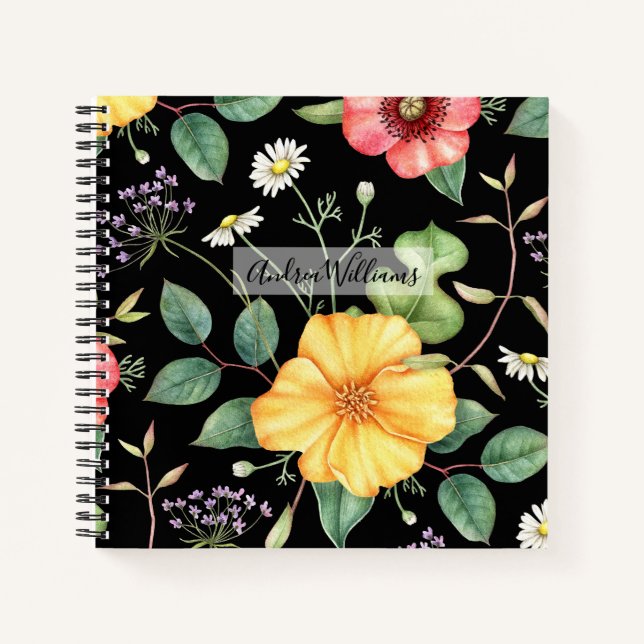 Carnet Dessin Vintage fleur sauvage / Minuit (Devant)