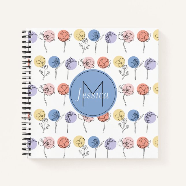 Carnet Dessins de lignes de fleurs modernes aux couleurs  (Devant)