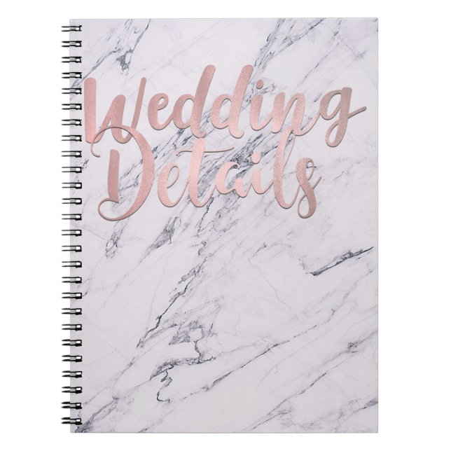 Carnet Détails de mariage rose or moderne marbre (Devant)
